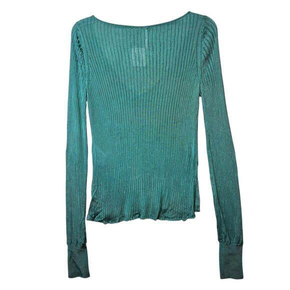 Free People Sweater Womens Small Green Ribbed V-Neck Long Sleeve Knit OB1361173 - Picture 3 of 13